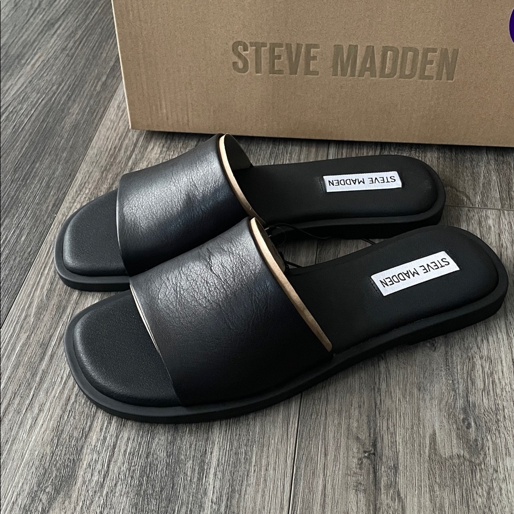 Steve Madden Black Leather Slide Sandals